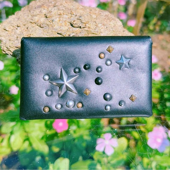 Coach Black Leather Turnlock Card Case with Star and Stud Embellishments 20950G - Picture 1 of 11